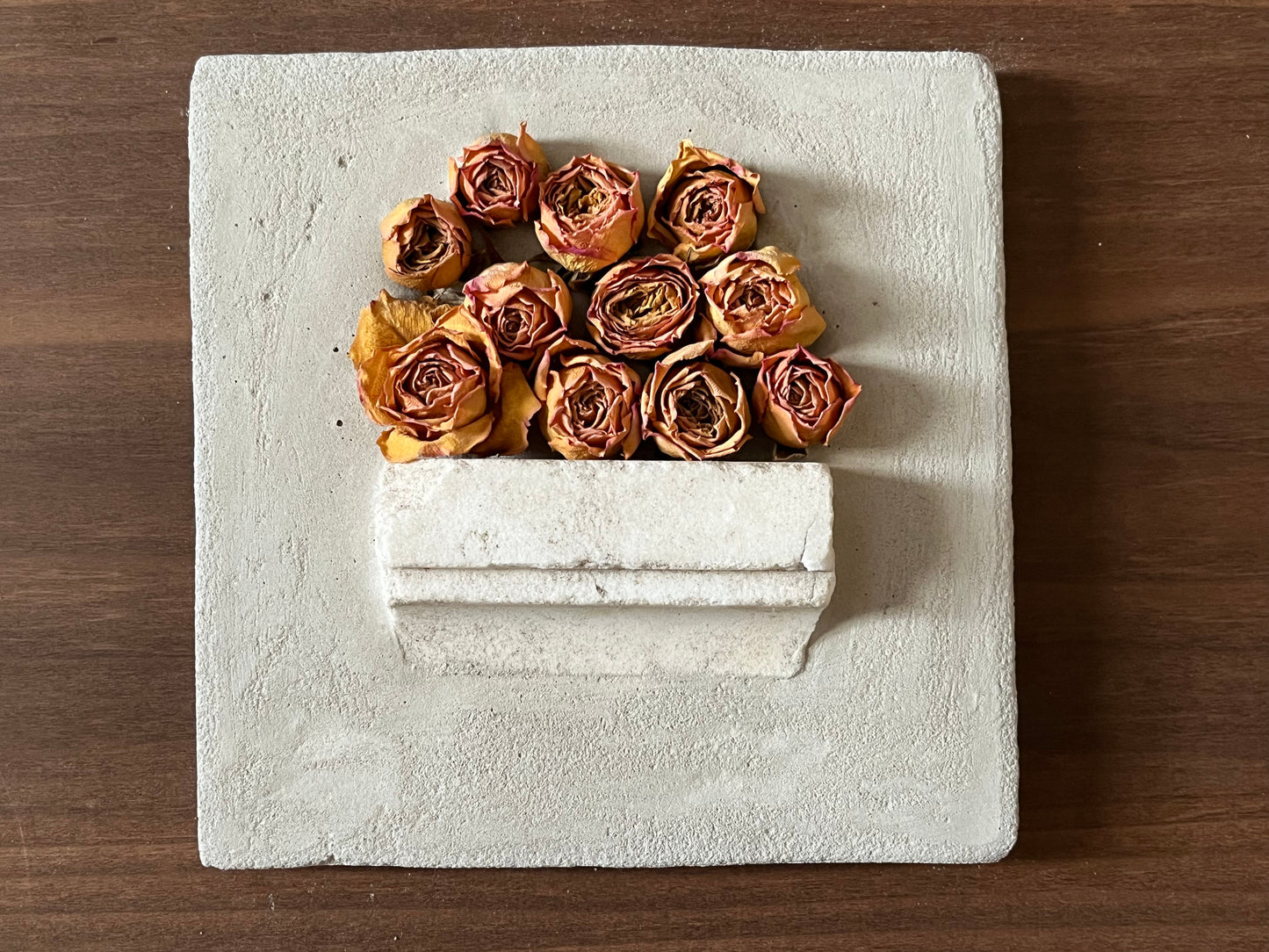 Concrete Wall Sculpture With Marble And Roses